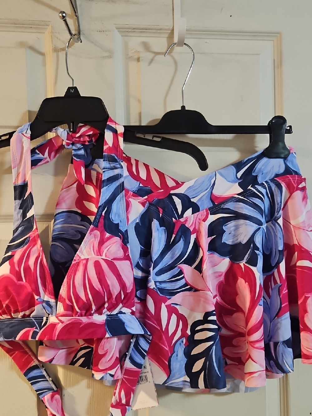 STELLA PARKER PINK/BLUE TROPICAL TWO PIECE BIKINI SWIMSUIT: NEW WITH TAGS: SZ L